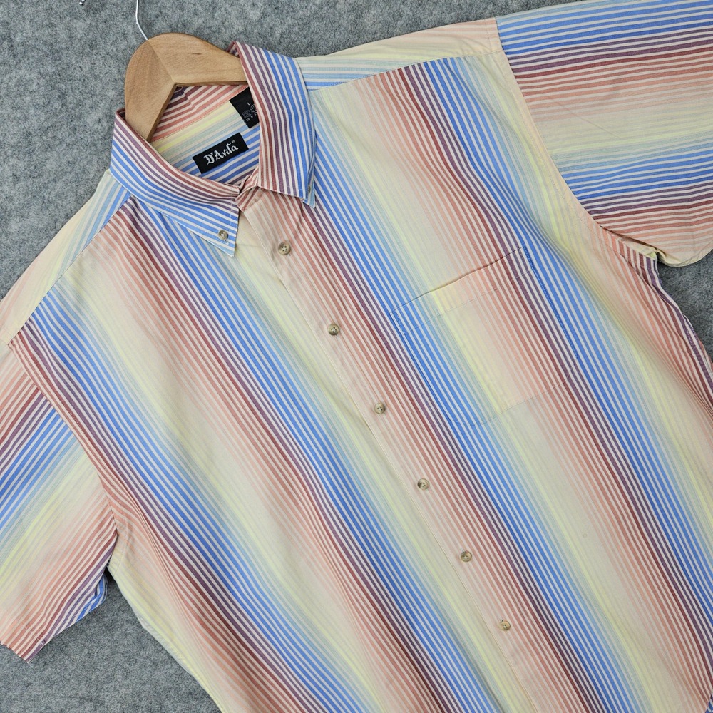 D'Avila Button Down Shirt Men's Large Multicolor Striped Short Sleeve Cotton